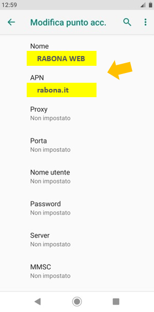 7 Inserisci Nome e APN