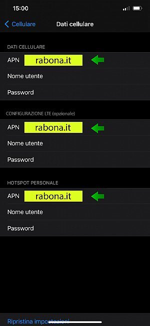 4 Inserisci rabona.it in APN