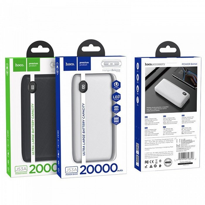 HOCO Power Bank 20000mAh 2XUSB 2A 2 Input con Display Digitale Led - White